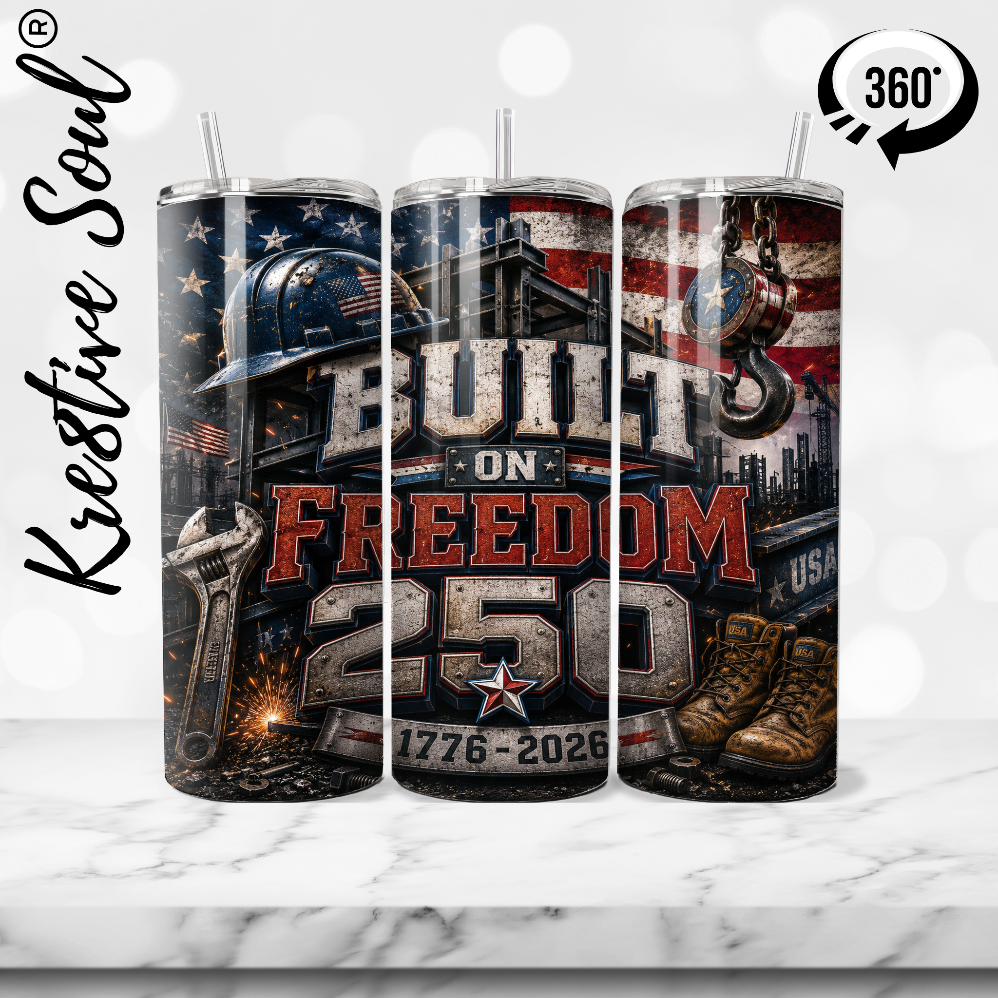 Built On Freedom 20 oz Custom Stainless Steel Tumbler