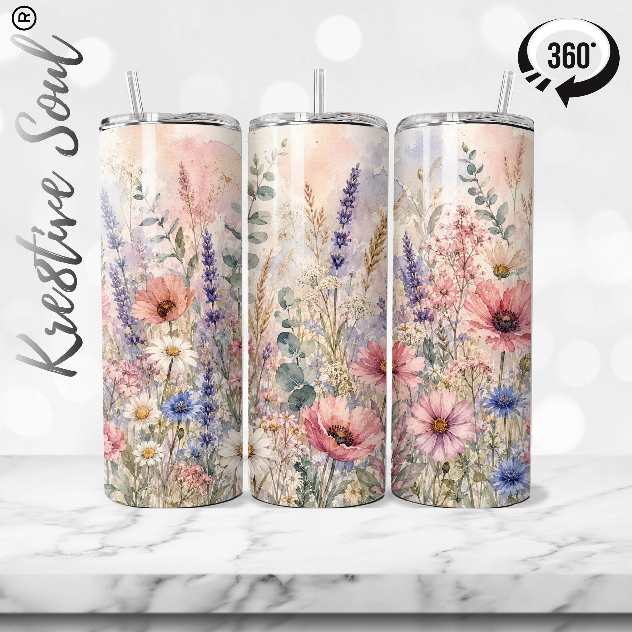 Kre8tive Soul Watercolor Floral 20 oz Tumbler