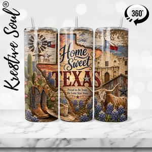 Home Sweet Texas 20 oz Stainless Steel Custom Tumbler - Kre8tive Soul