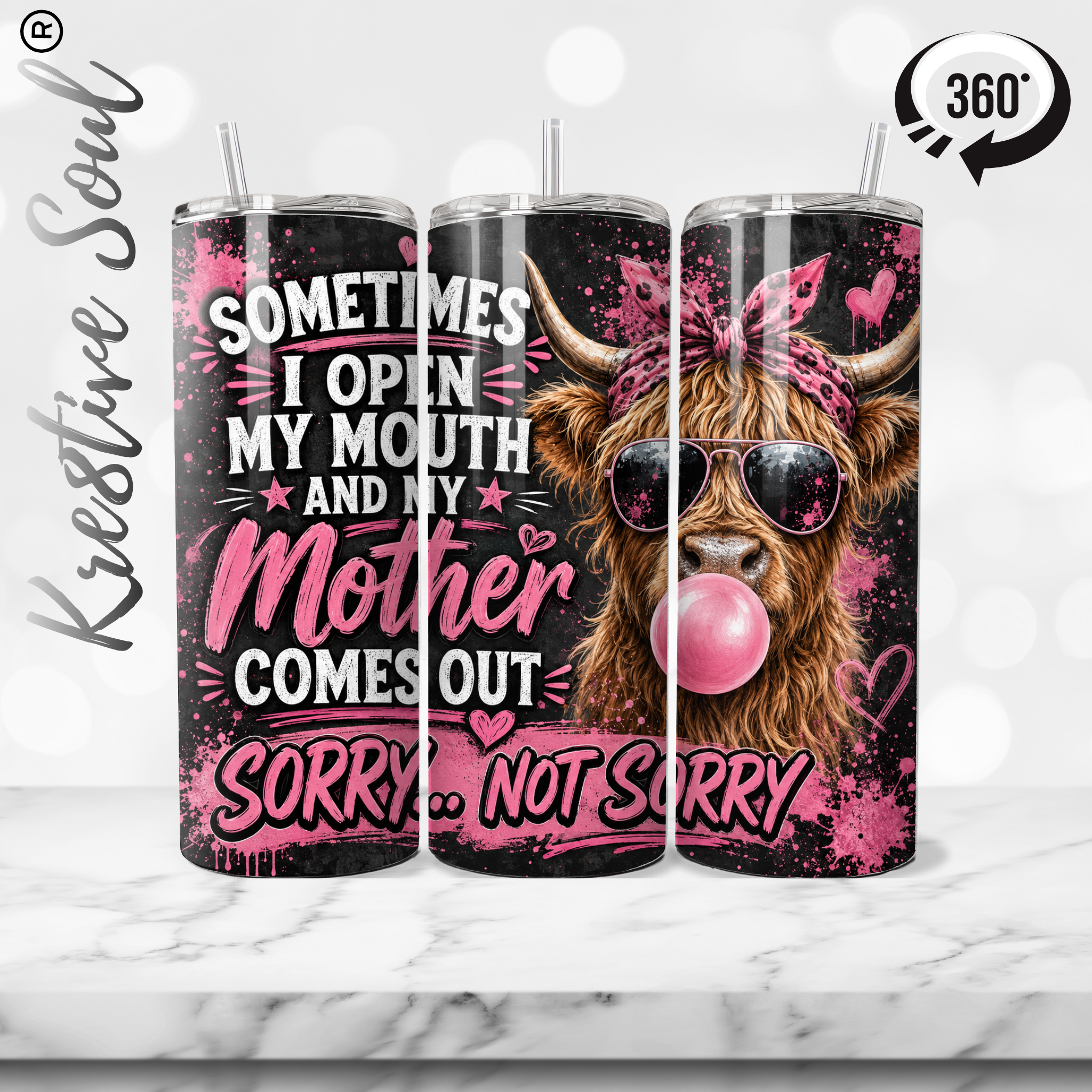 Sorry Not Sorry Highland Cow Coffee 20 oz Stainless Steel Custom Tumbler