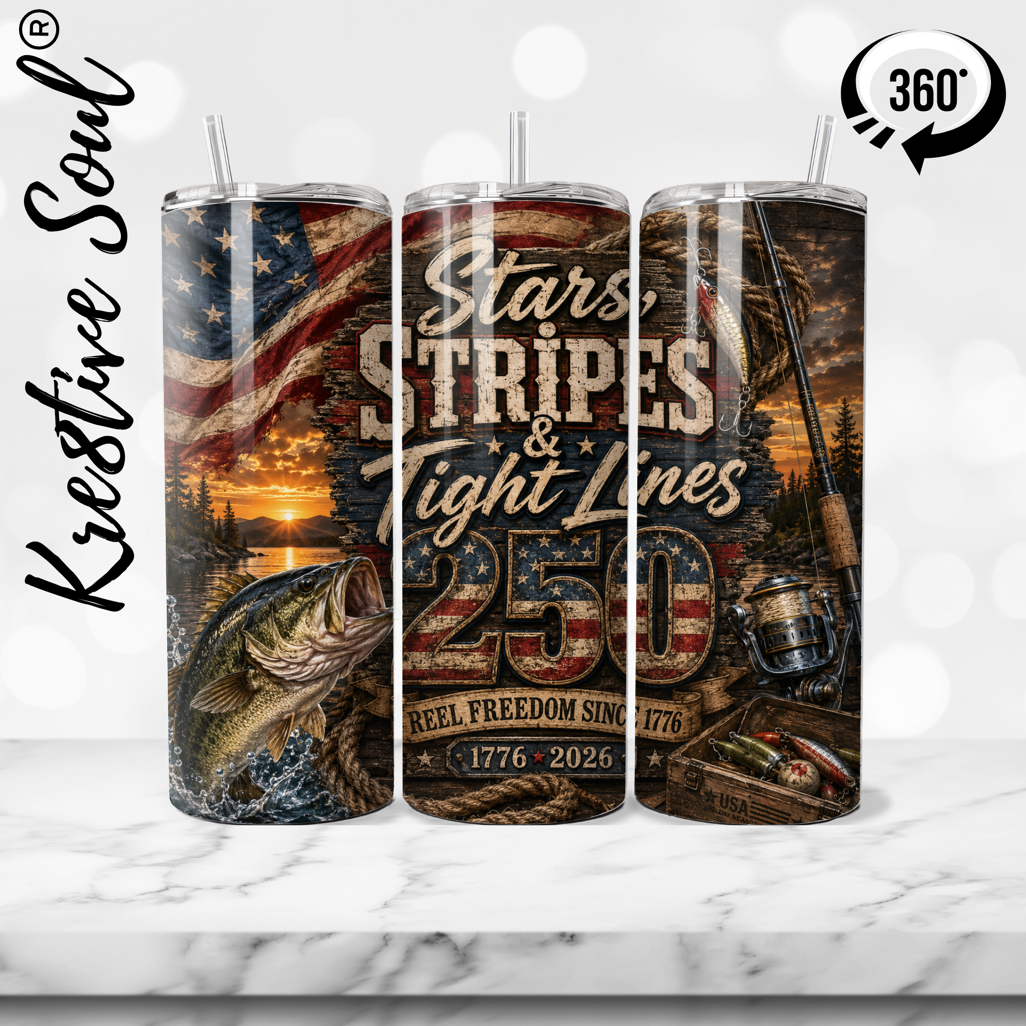 Stars & Stripes & Tight Lines 20 oz Stainless Steel Custom Tumbler