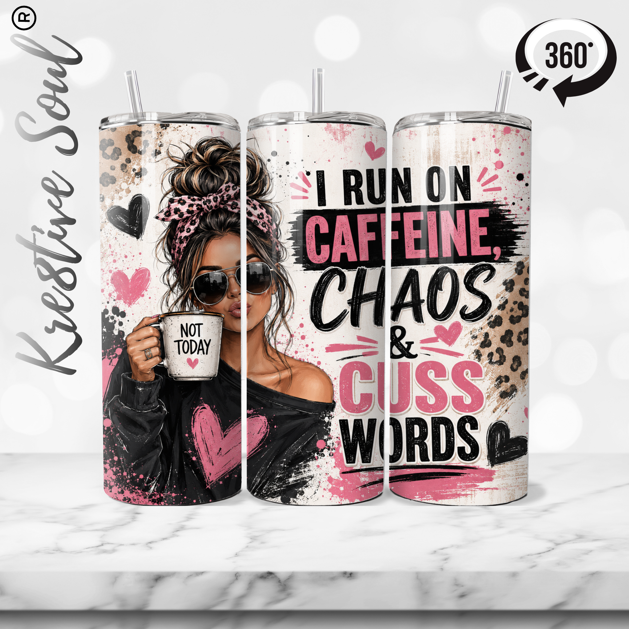 I run on Caffeine 20 oz Stainless Steel Custom Tumbler - Kre8tive Soul