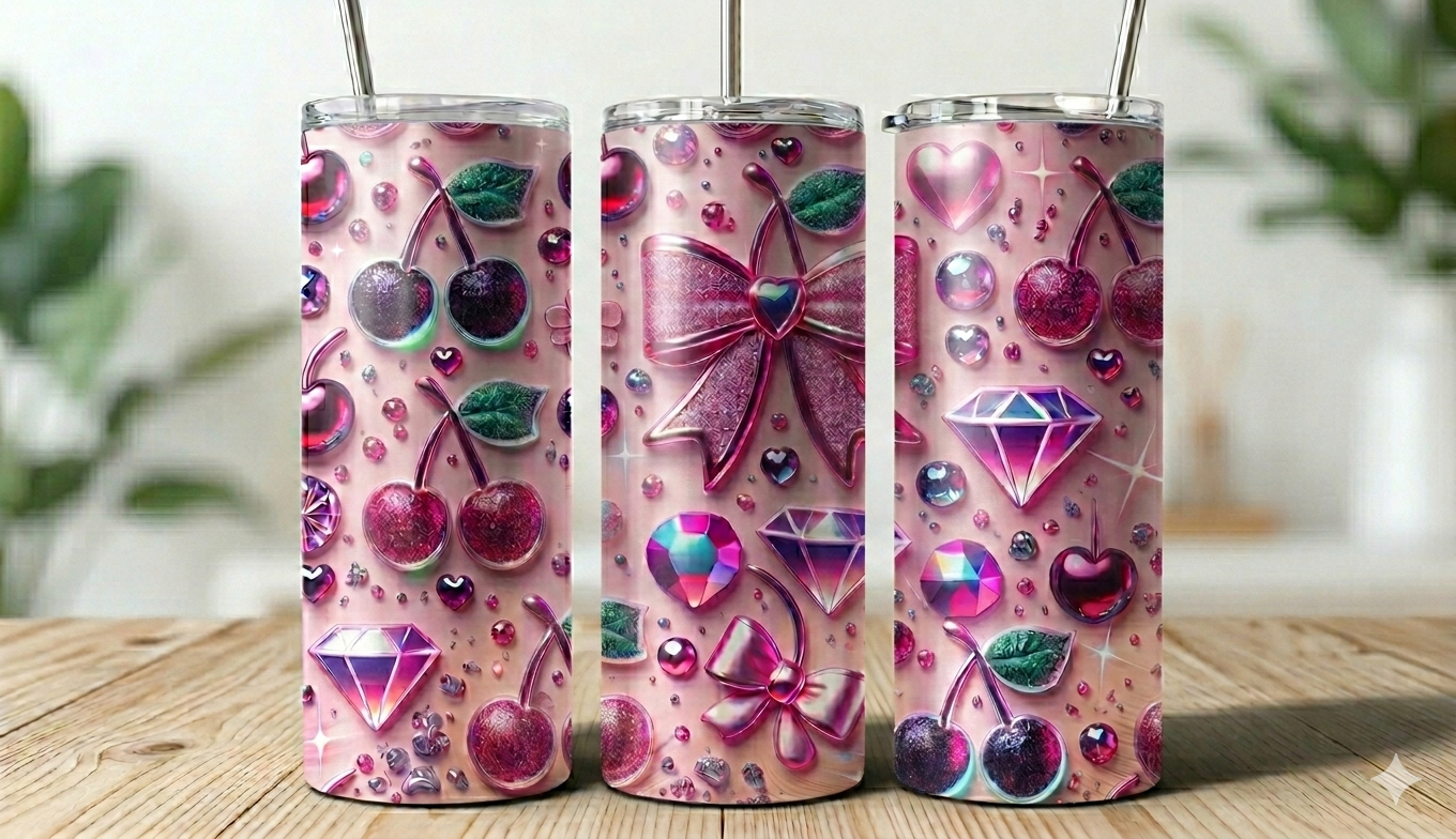 Diamond Cherry Bling - Stainless Steel Tumbler - Custom Tumblers view 2 | Kre8tive Soul