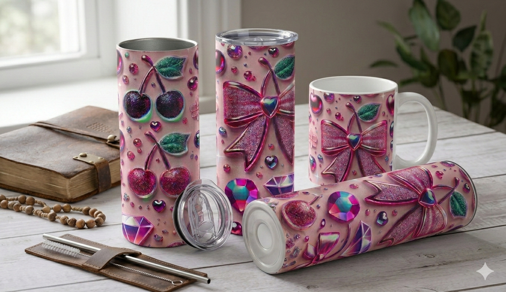 Diamond Cherry Bling - Stainless Steel Tumbler - Custom Tumblers by Kre8tive Soul