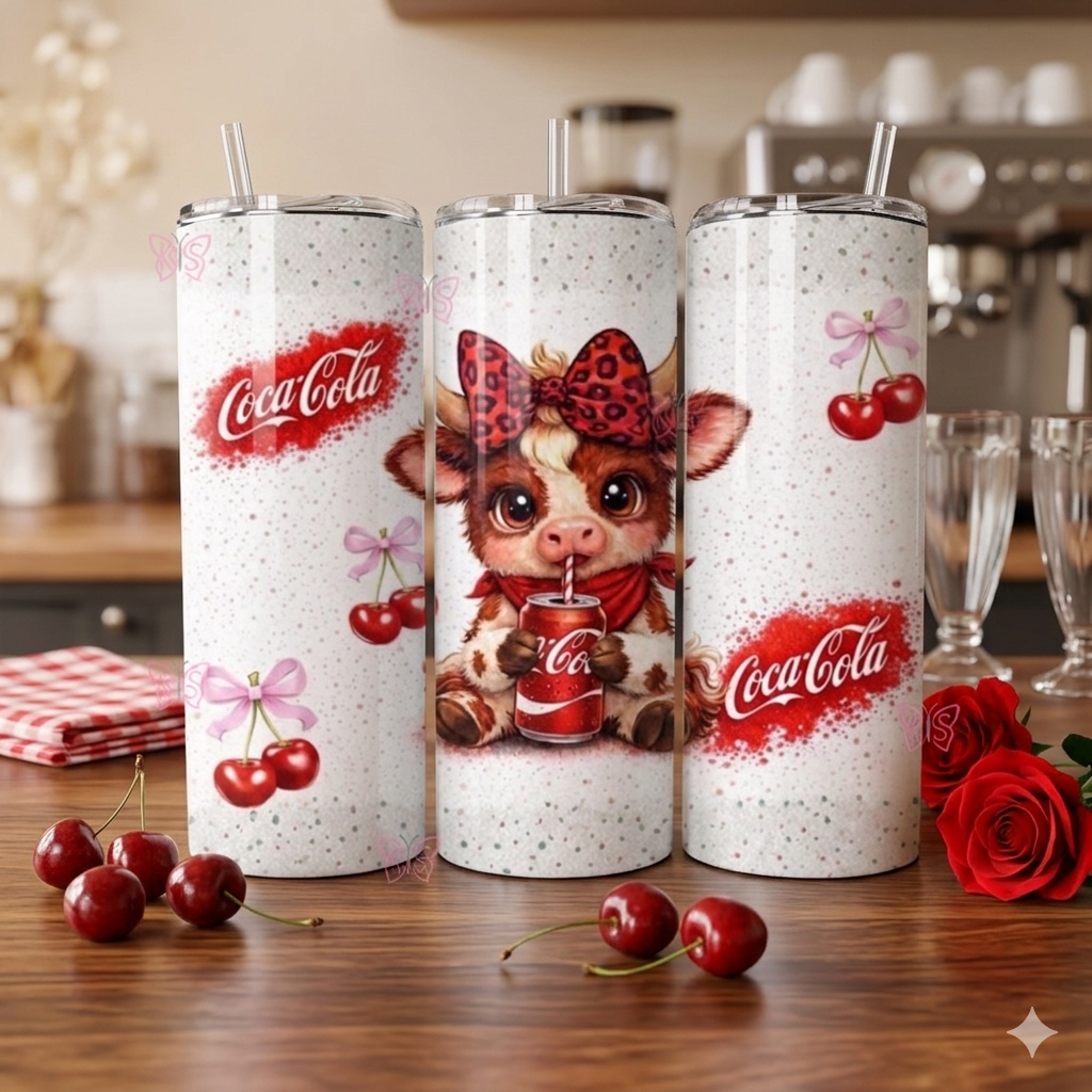 Highland Cow Cherry Cola Stainless Steel Tumbler (20 oz) - Custom Tumblers by Kre8tive Soul