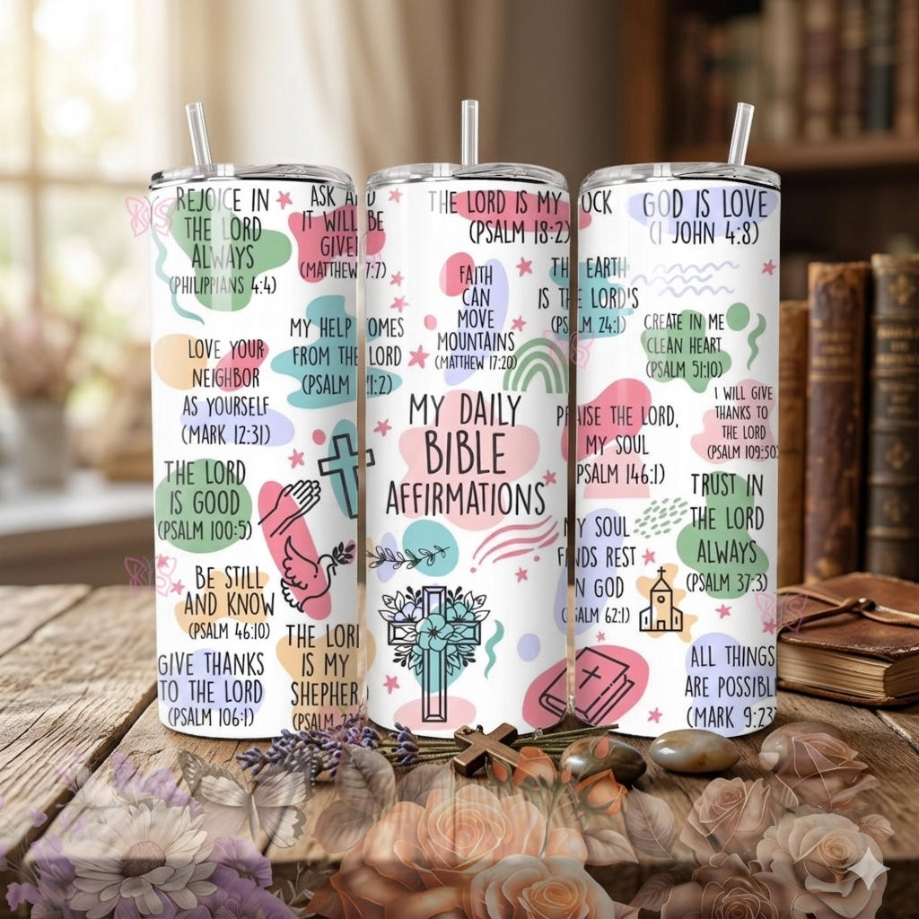 Bible Affirmations Stainless Steel Tumbler (20 oz) - Custom Tumblers by Kre8tive Soul