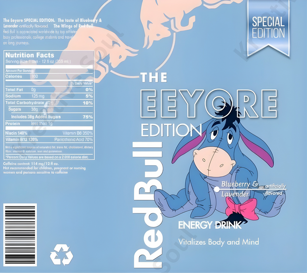 Sublimation Prints - KS 008 RedBull Eeyore (20 oz Skinny Tumbler) - Prints by Kre8tive Soul