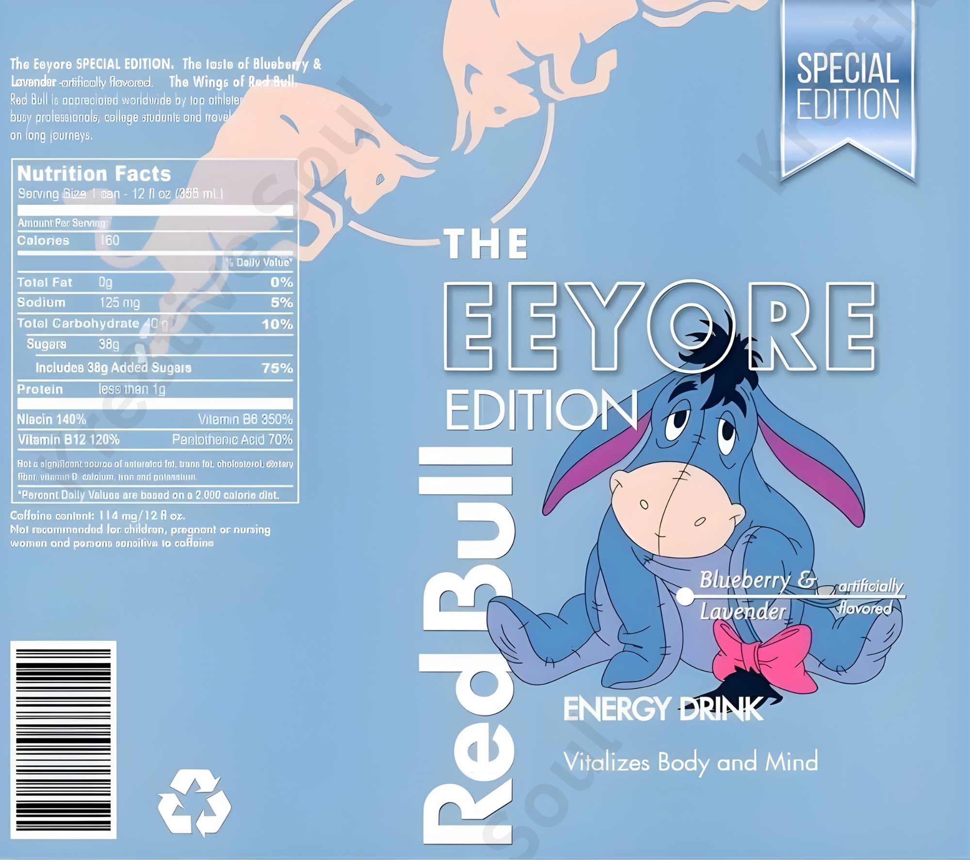 Sublimation Prints - KS 008 RedBull Eeyore (20 oz Skinny Tumbler)