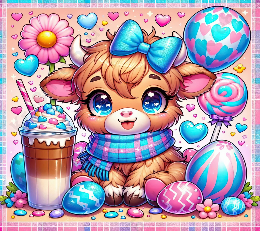 Sublimation Prints - KS 003 Highland Cow Easter (20 oz Skinny Tumbler)