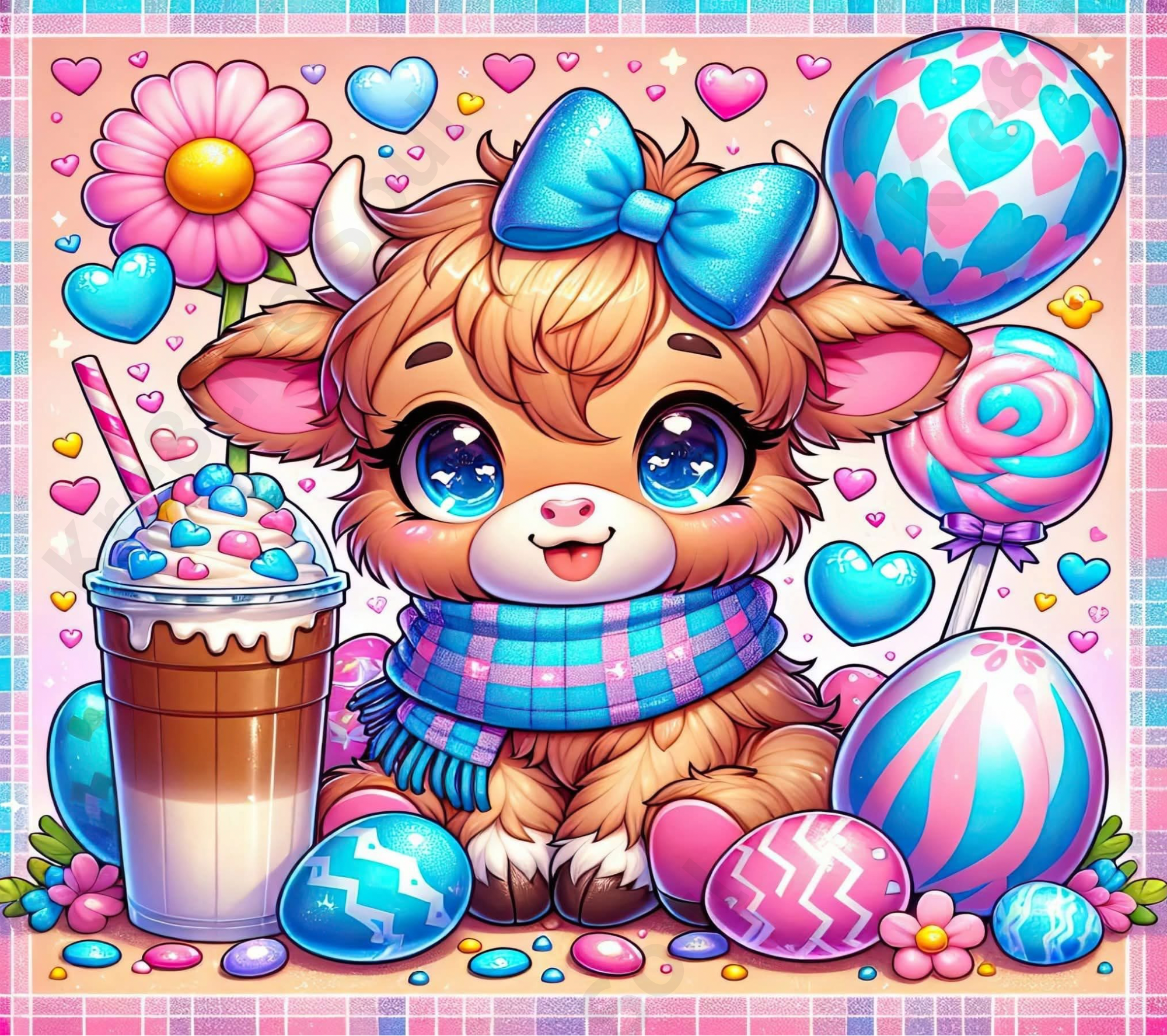 Sublimation Prints - KS 003 Highland Cow Easter (20 oz Skinny Tumbler)