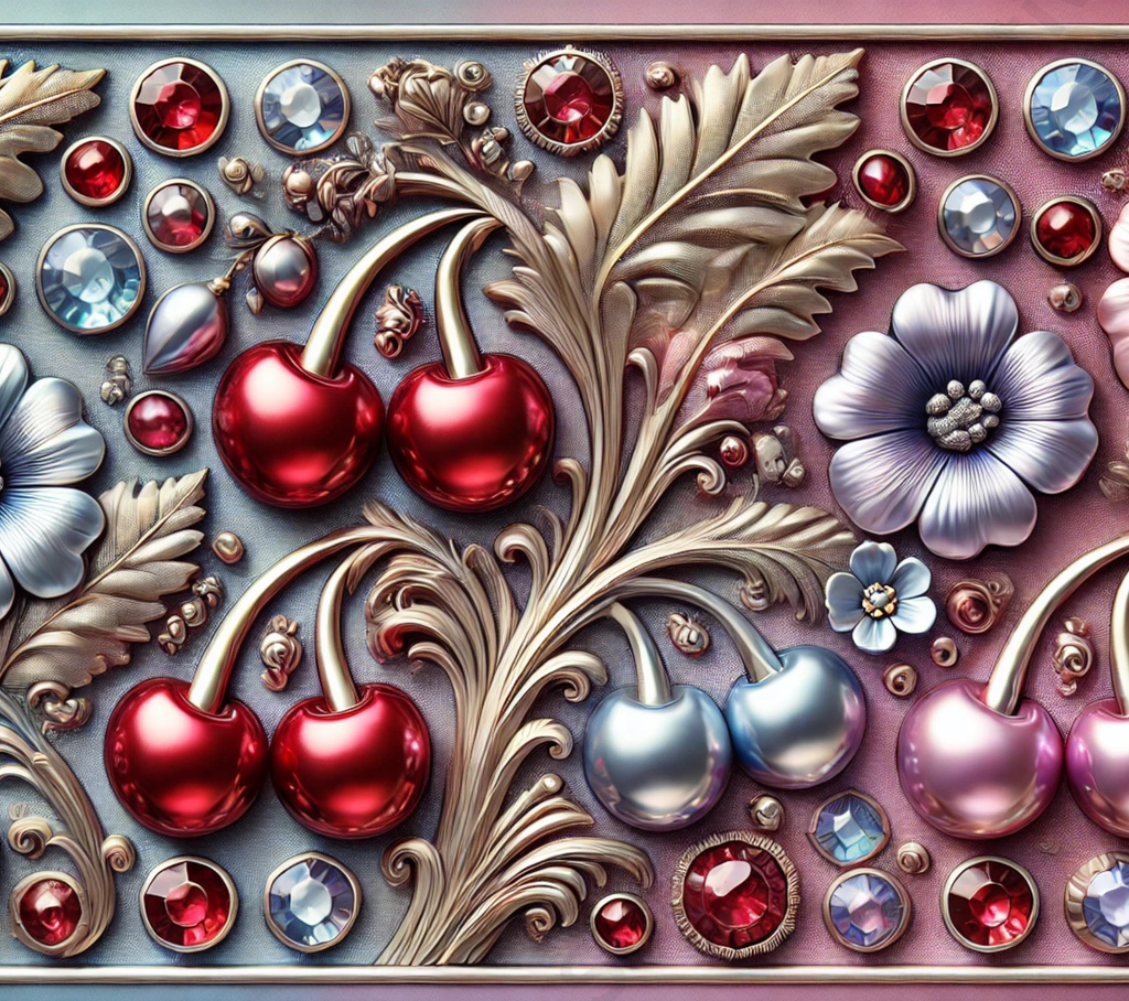 Sublimation Prints - KS 012 Cherry/Silver  (20 oz Skinny Tumbler)