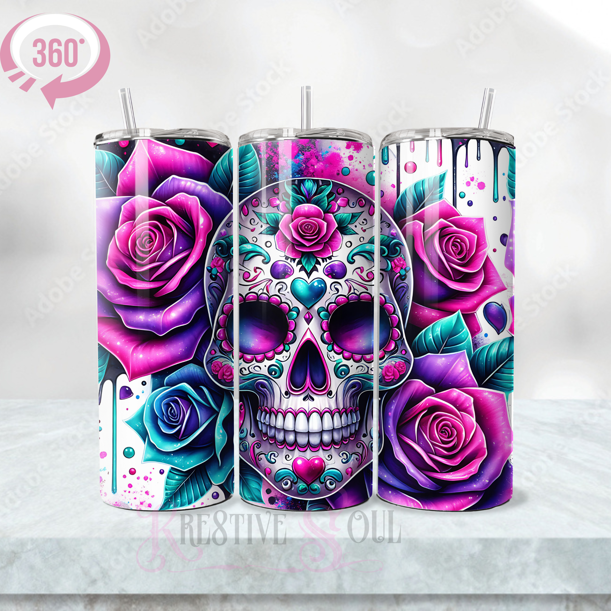 Floral Sugar Skull Stainless Steel Tumbler (20 oz) - product by Kre8tive Soul