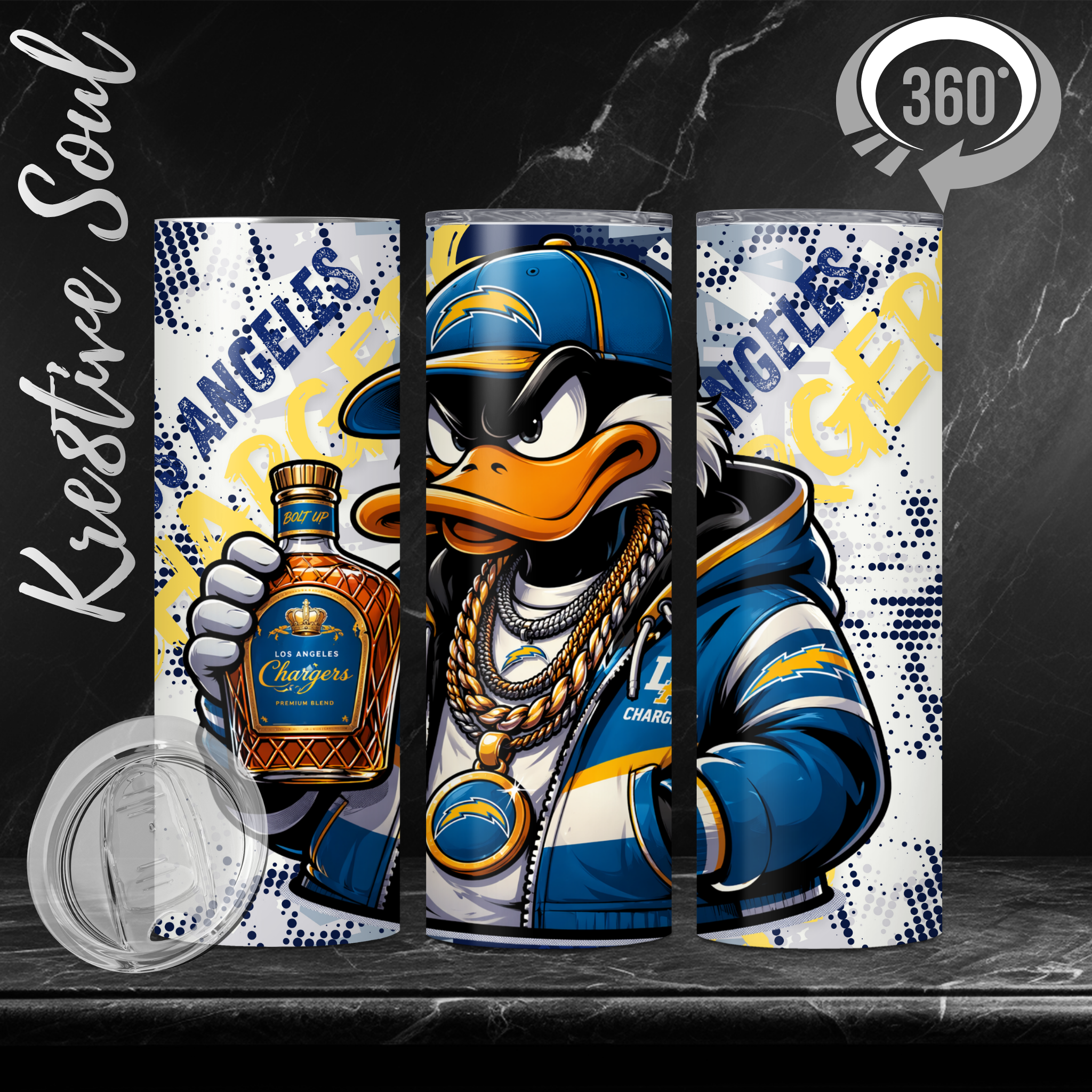 Los Angeles Chargers Quack Quack 20 oz Stainless Steel Tumbler - Custom Tumblers by Kre8tive Soul
